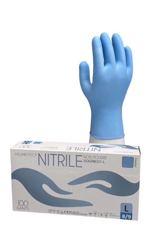 Gant nitrile bleu, Boite de 100