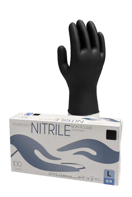 Gant nitrile noir non poudré , boite de 100