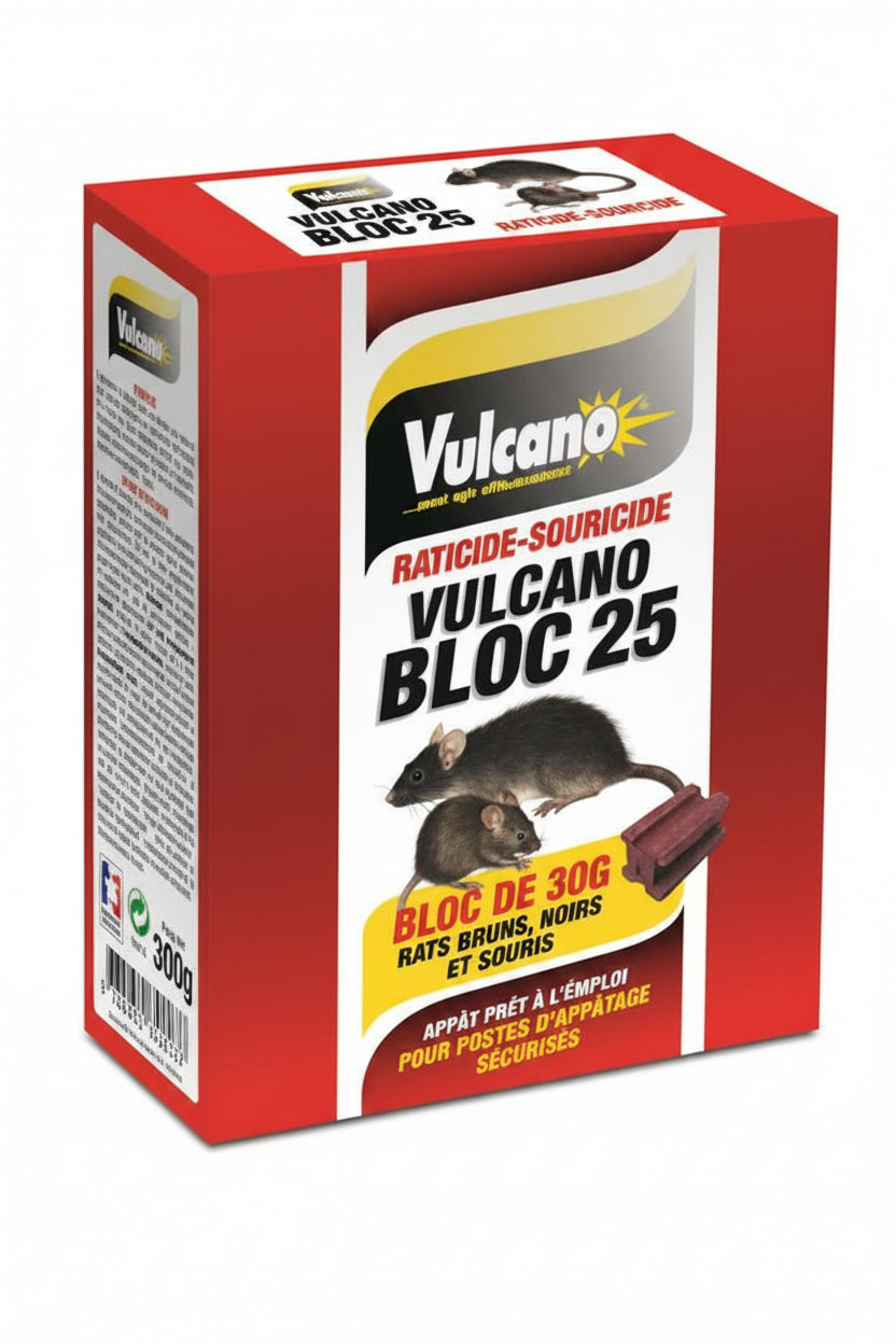 Raticide Souricide Prêt à l'emploi Vulcano BLOC 25
