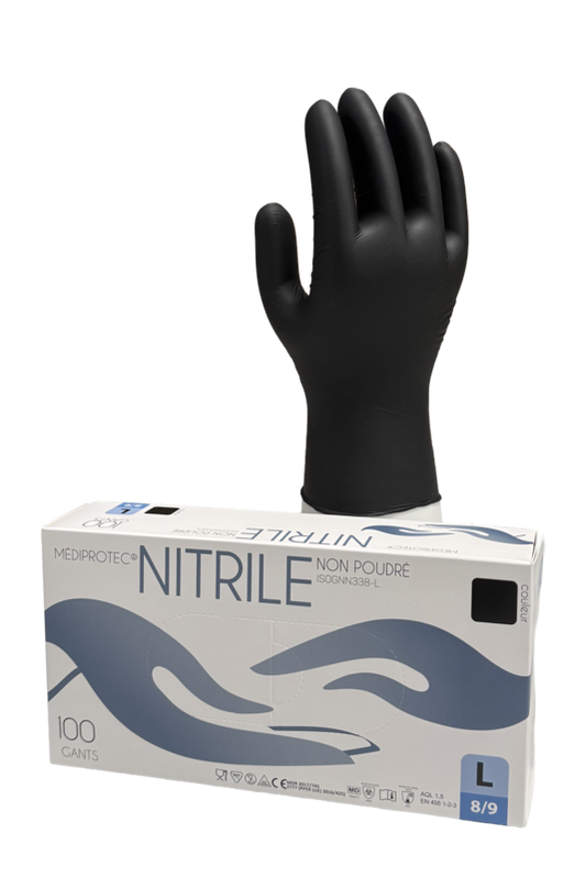 Gant nitrile noir non poudré , boite de 100