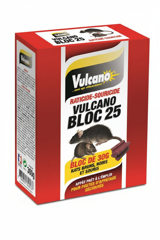Raticide Souricide Prêt à l'emploi Vulcano BLOC 25